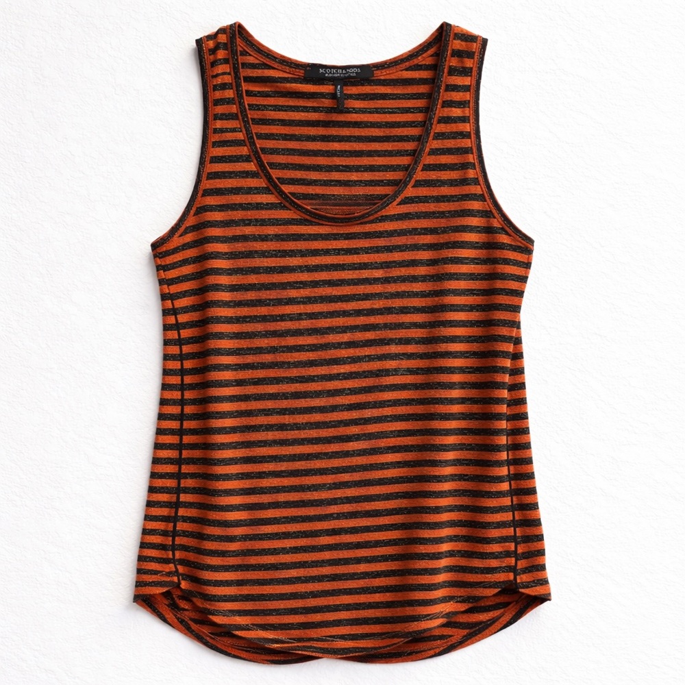 Scotch & Soda Striped Tank Top Metallic Orange Black Scoop Neck Small